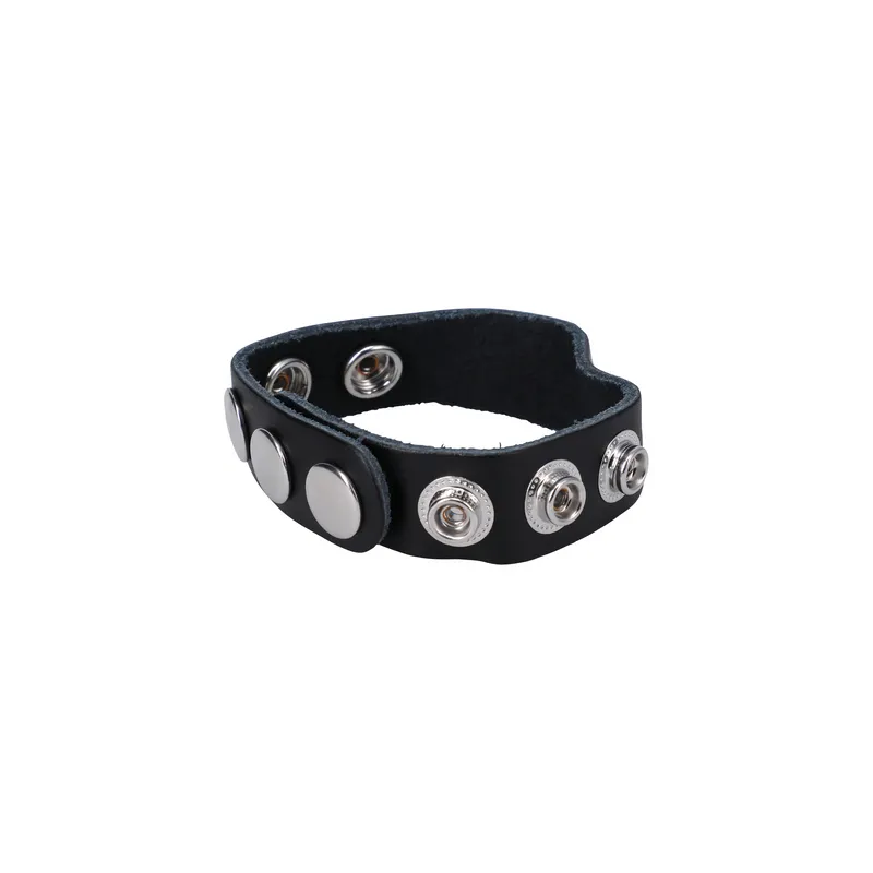 RockSolid by Doc Johnson Cockring ajustable en cuir The Leather 5 Snap Noir